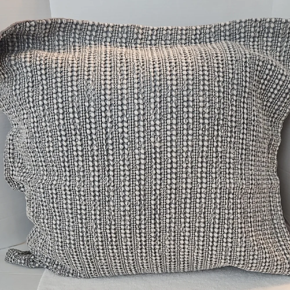 Pottery Barn Textured Waffle Honeycomb Gray White Euro Pillow Sham